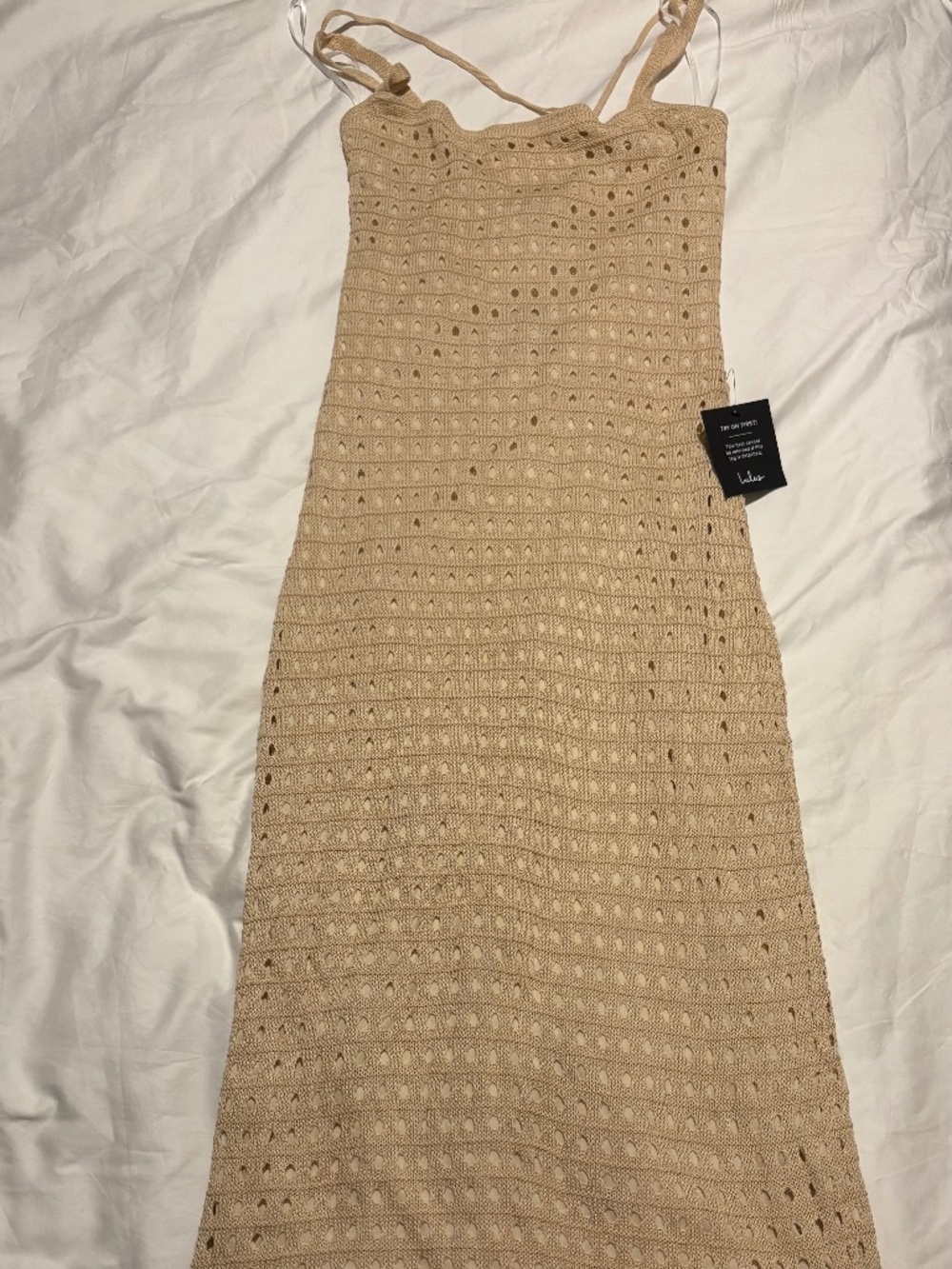 NWT Lulus Beige Crochet Knit Boho Maxi Dress Size Medium